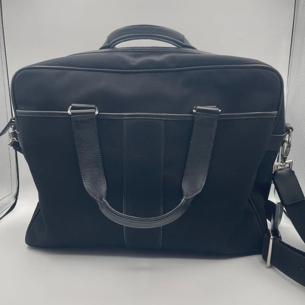 Coach Briefcase Messenger Bag Black Canvas Leather Laptop Work Travel STRAP
